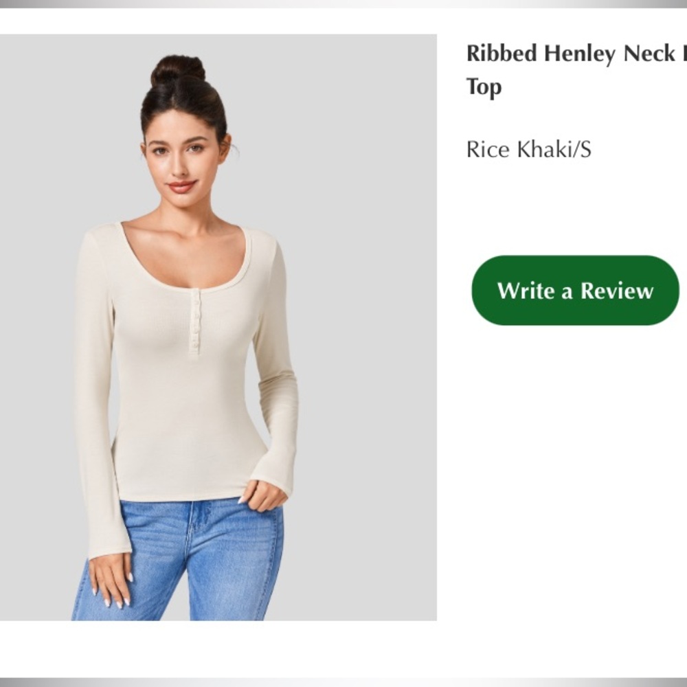 NWT Halara Ribbed Henley Neck Long Sleeve Top - Cream